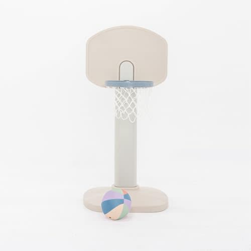 PLAYSMOL Basketball Hoop for Toddlers & Kids, Traditional Backboard with Blue Rim, Indoor Outdoor Mini Basketball Hoop, Adjustable Height, Colorblock Plush Ball Included, Ages 18m+