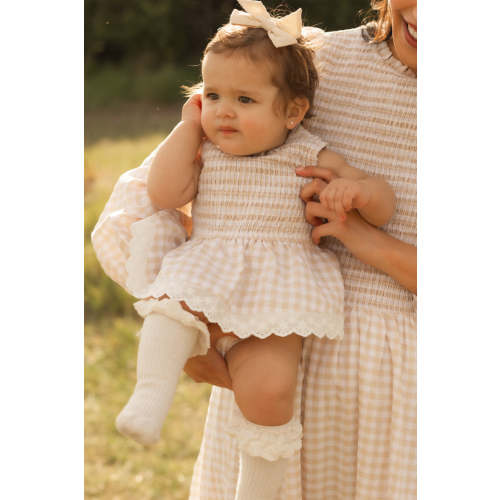 Baby Presley Sleeveless Romper in Cream Gingham