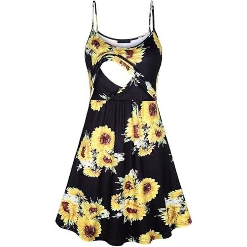 connche Floral Maternity Summer Dress Spaghetti Strap Nursing Breastfeeding