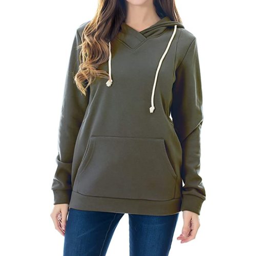 Smallshow Women's Fleece Maternity Nursing Sweatshirt Hoodie Kangaroo Pocket - Medium - Army Green