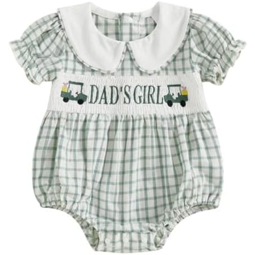 Daddys Girls Baby Clothes Newborn Girl Smocked Bubble Romper Short Sleeve Bodysuit One Piece Summer Outfits
