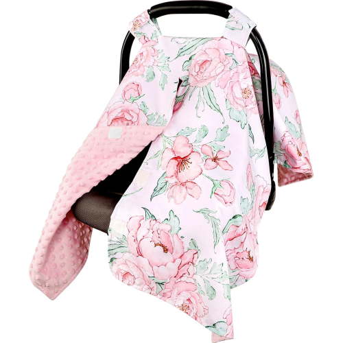 RIONIMA Car Seat Cover Baby Girl,Minky Warm Winter Car Seat Covers for Babies,Peekaboo Opening Infant Car Seat Cover,Nursing Cover Carseat Canopy,Pink Flower