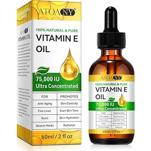 Vitamin E Oil 75,000 IU 2 Fl Oz - 100% Pure Vitamin E Oil for Skin, Face, Hair, Body - Natural Antioxidant for Dryness, Wrinkles, Scars & Stretch Marks, Moisturizing and Firming Skin
