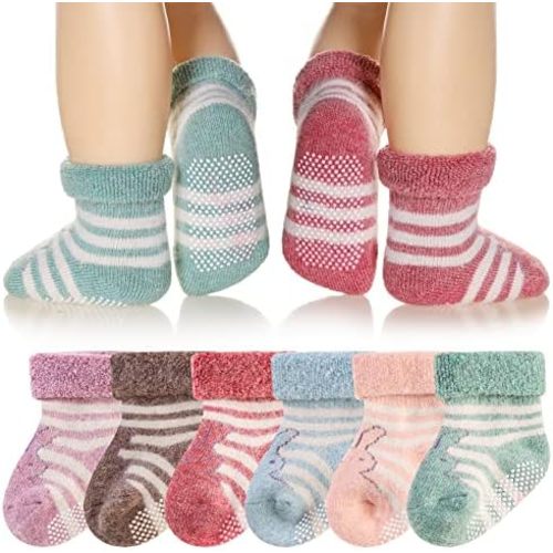 Eyean Baby Wool Grip Sock Soft Winter Warm Thick Non Slip Toddler Boy Girls Crew Socks For Children 6 Pairs