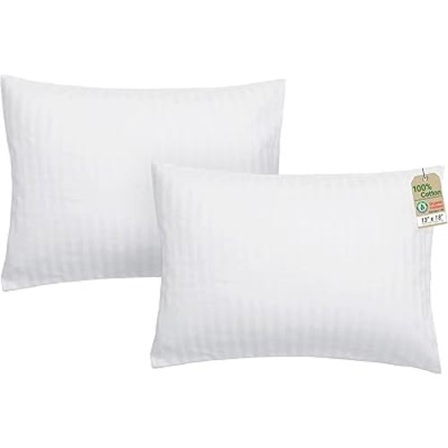 ZPECC Toddler Pillow with Pillowcase 2 Pack - 13x18 Organic Cotton Hypoallergenic Kids Pillow, Baby Essentials for Travel Crib Daycare Stroller (Intended for Age 2 and up) White Stripe