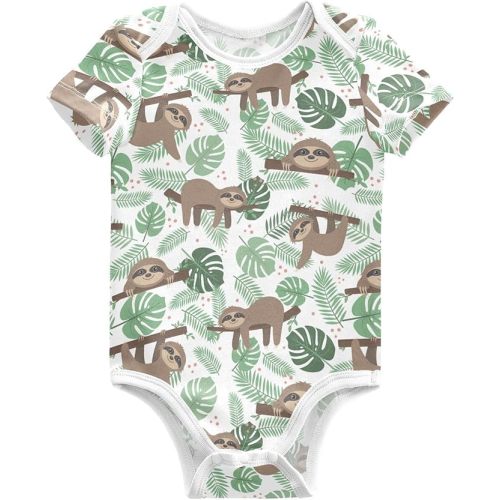 Ollabaky Unisex Sloth Baby Bodysuits Short-Sleeve Cotton Baby Clothes for Girls Boys 0-24 Months