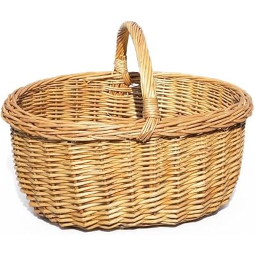 Large Oval Wicker Picnic Basket with Sturdy Handle - 18x14x13 Inch Handwoven Willow Storage Basket for Picnic, Camping, Home Organization, Fruit and Vegetable Serving