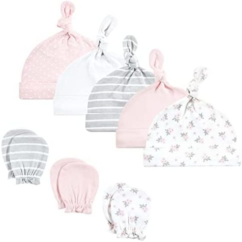 Hudson Baby Unisex Baby Cotton Cap and Scratch Mitten Set