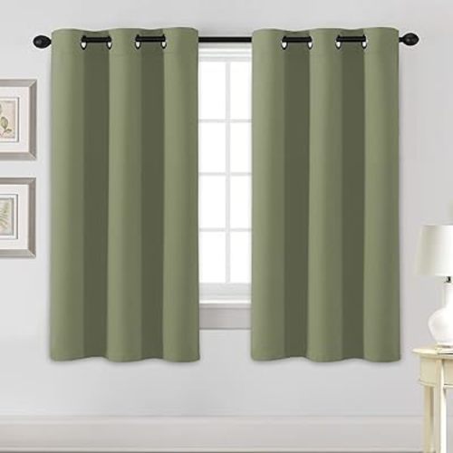 H.VERSAILTEX Blackout Curtains for Bedroom Thermal Insulated Room Darkening Living Room Curtains 63 Inch Long Grommet Privacy Protection Window Curtain Panels/Drapes for Nursery, 2 Panels, Sage