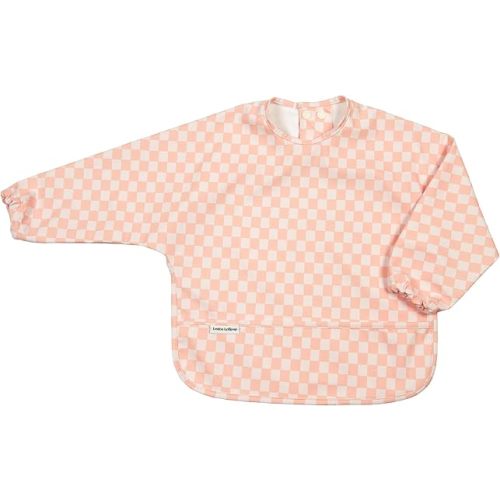 Loulou Lollipop Long Sleeve Bib – Waterproof Easy-Clean Feeding Bib for Babies & Toddlers – Mess-Free, Spill-Proof, Durable, Full Coverage Baby Bib with Adjustable Fit - Pink Checkerboard