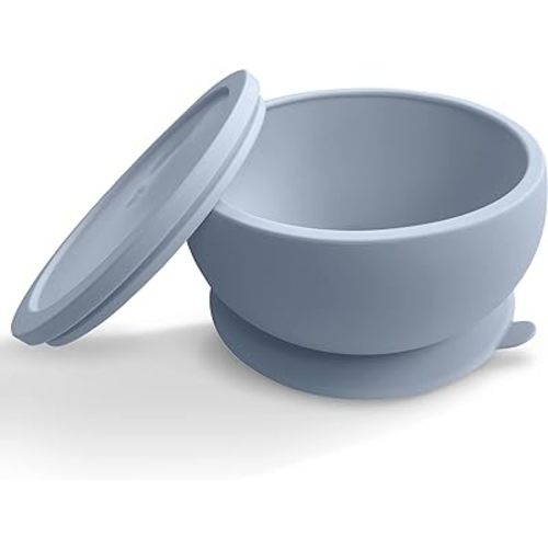 Octopod Silicone Baby Suction Bowl With Lid - Toddler & Baby Bowls, Baby Food Containers, Spill Proof Bowls For Toddlers, Suction Baby Bowls With Lids, Food Grade Silicone Bowls For Babies (Gray)