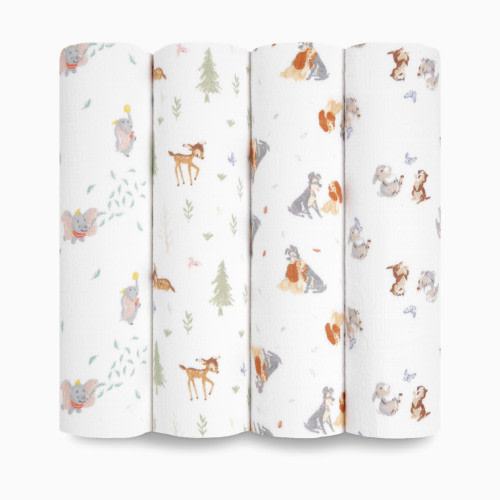 Aden + Anais Disney Essentials Cotton Muslin Swaddles (4 Pack) - Disney + Friends, 4