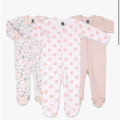 The Peanutshell Baby Sleepers for Girls Set of 3 - Soft Cotton Footed Pajamas for Newborns, Infants & Toddlers - Flower