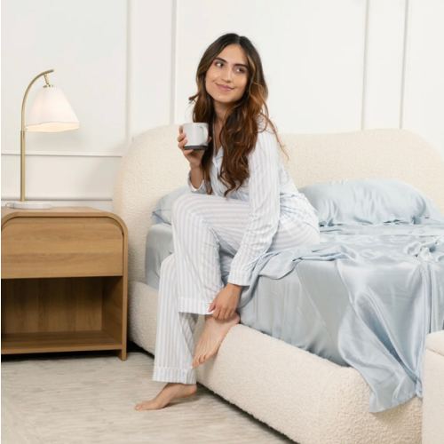 Bamboo Long-Sleeved Women's Pajama Set in Small Mist Stripe – Kyte Living