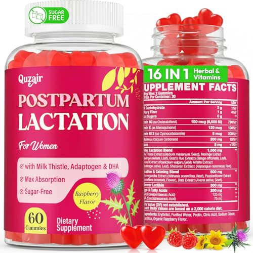 Lactation Supplement Postpartum Lactation Support Gummies for Breastfeeding | with Milk Thistle and Postnatal Vitamins As Breast Milk Supply Booster, Recovery, Hair Growth, 60 Count Sugar Free & Vegan
