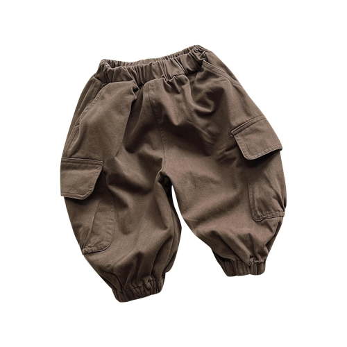 Edvintorg 0-18M Toddler Cargo Pants Fashion Solid Color Elastic Waist Casual Loose Work Pants with Pocket Cotton Loungewear Baby Boy Pants