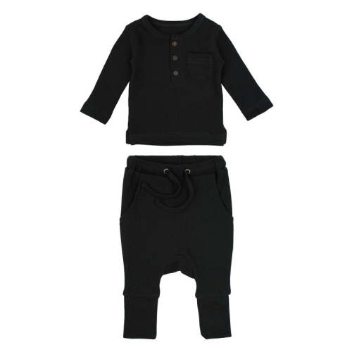 Loved Baby Organic Thermal Henley & Jogger Set - Black