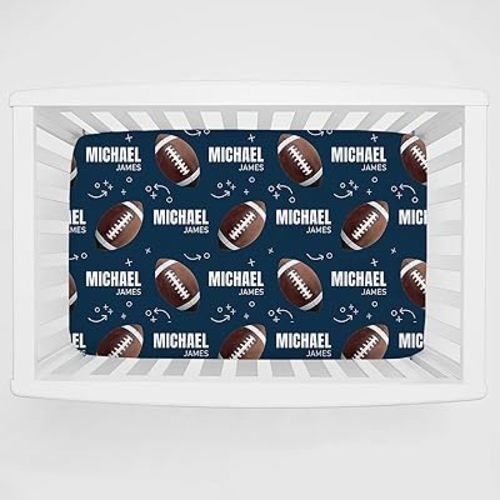 Personalized Pack 'N Play Sheets - Custom Football Baby Mini Crib Sheets for Boys & Girls, Fitted Sheet with Name, Soft and Breathable Material