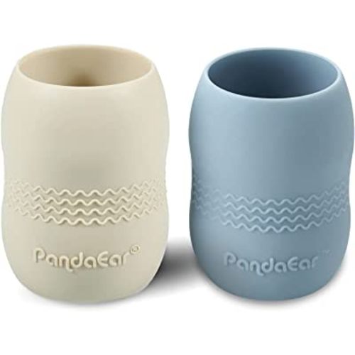 PandaEar (2 Pack 100% Tiny Silicone Drinking Training Cup for Baby and Toddler (Blue&White)