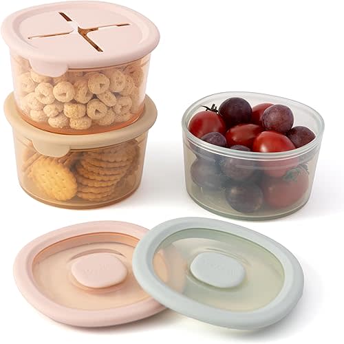 Moonkie Silicone Snack Containers for Kids | 8 oz Baby Food Storage Containers with Airtight Lids and A Snack Lid | Baby Food Jars | BPA Free | Freezer & Dishwasher Safe | 3 Pack