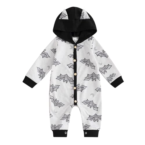 Ayalinggo Newborn Baby Girl Boy Halloween Pumpkin Hooded Outfit Ghost Romper Long Sleeve Bodysuit Infant Fall Clothes