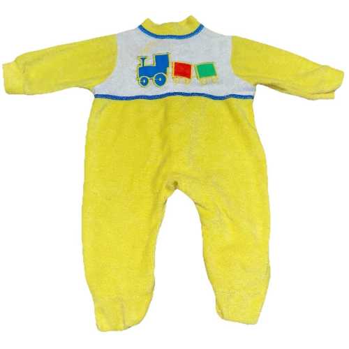 Vintage 80s Carter's Yellow Terrycloth Footed Train Sleeper Baby Small To 11 Lbs