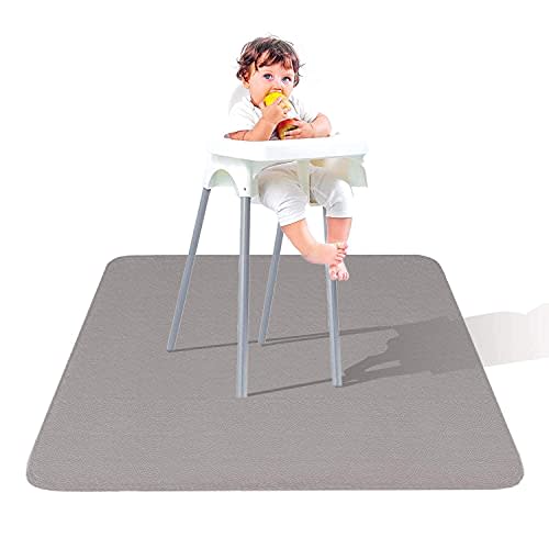 Scheuer Brand Leather Splat Mat - Waterproof Baby High Chair Floor Mat | High Chair Mat | Splat Mat for Under High Chair | Baby Food Mat | Splash and Spill Mat | Under Highchair Mat (Grey-Square)