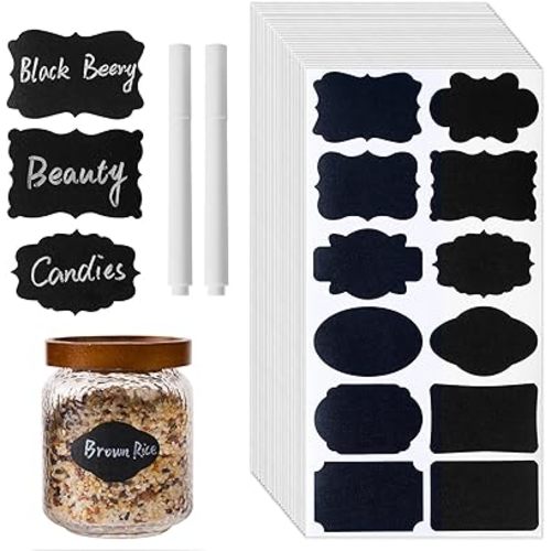 Homrelaxy 360Pcs Chalkboard Labels – 2.1x1.4 Inch Reusable Blackboard Stickers with 2 White Erasable Chalk Markers, 12 Assorted Shapes, for Mason Jars, Food Containers, and Pantry Storage