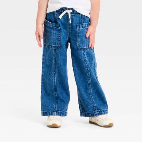 Toddler Girls' Wide Leg Denim Pants - Cat & Jack™ Dark Wash 12M
