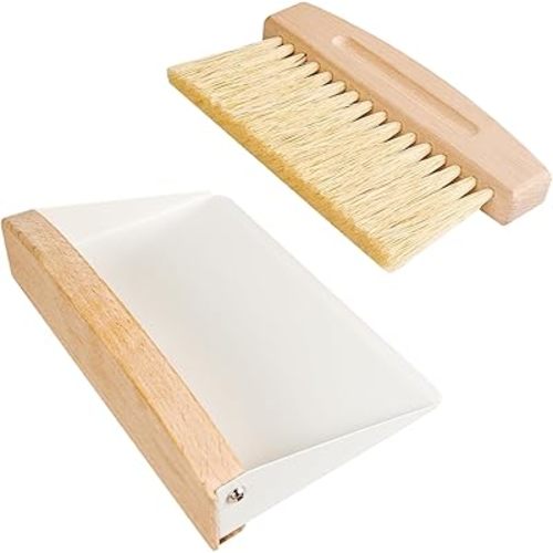 Small Dust Pan and Brush Set, Mini Hand Broom and Dustpan Set, Wooden Crumb Sweeper for Home Desktop, Sofa, Pet Care Household (White)