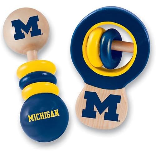 BabyFanatic Wood Rattle 2 Pack - NCAA Michigan Wolverines - Officially Licensed Baby Toy Set