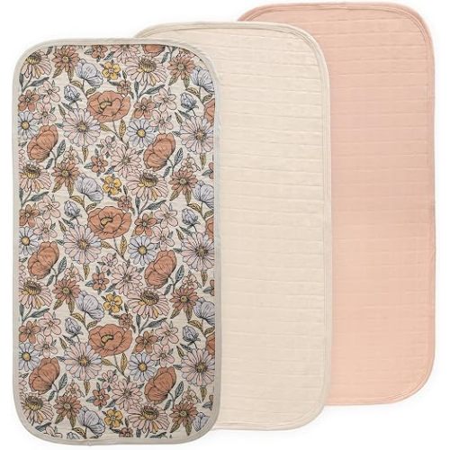 mushie Water Repellent Changing Pad Liners | Made with Organic Cotton | Set of 3 (Retro Flowers Combo)