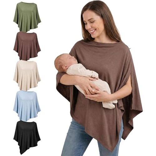 Nursing Cover for Breastfeeding, Soft Breathable Modal Breastfeeding Cover up, 360° Full Coverage Nursing Poncho, Multi-use Breastfeeding Cover for Baby Car Seat Shawl (Brown)