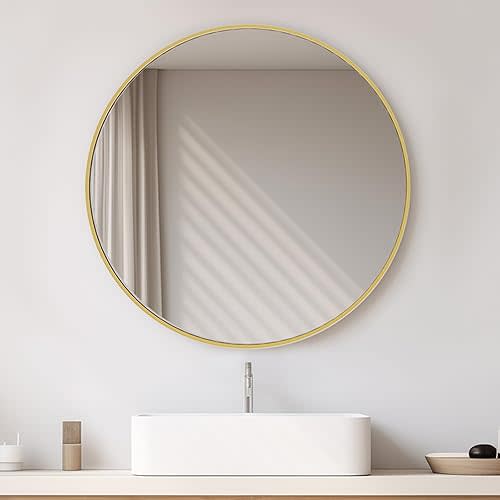 NEWBULIG Wall Mirror, Bathroom Mirror for Over Sink, Matte Metal Framed Vanity Mirror, Wall Decor for Bedroom, Tempered Glass