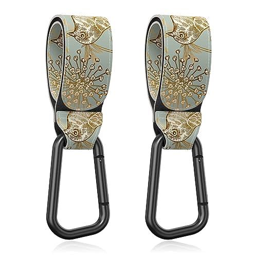 Gukeniu Baby Stroller Hooks for Hanging Bags, Universal Stroller Clips Accessories, Mommy Hook for Diaper Bag, Shopping Cart, Purse, Backpack - 2 Pack, Green Bird