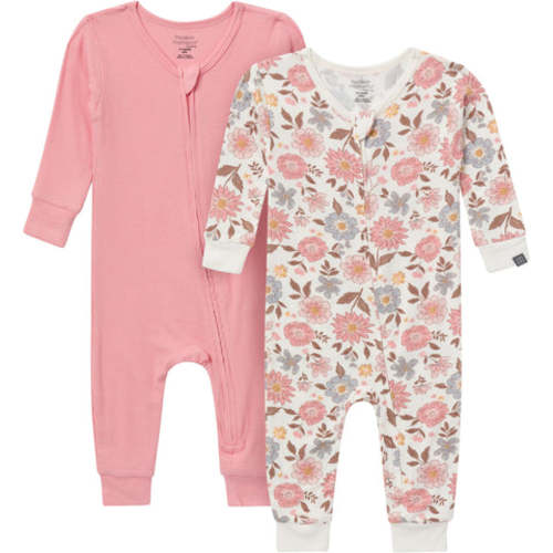 2-Pack Girls Peach Floral Viscose Snug Fit Footless Pajamas