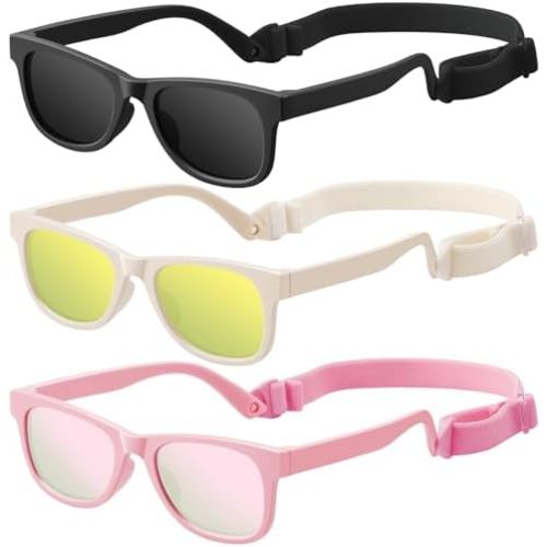 Baby Infant & Toddler Polarized Sunglasses with Strap, UV400 Protection for Boys & Girls 0-24 Months, 3 Pack
