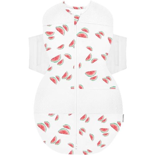 Happiest Baby SNOO Sleep Sack - 100% Organic Cotton Baby Swaddle Blanket - Doctor Designed Promotes Healthy Hip Development (Ivory Watermelons, Small)