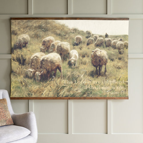 Psalm 23 Sheep Art Tapestry: Vintage Christian Canvas | 205