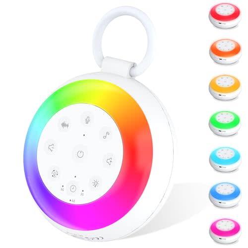 Portable White Noise Sound Machine for Baby, Kids, Adults Sleep - 24 Soothing Natural Sounds, 7 Color Night Light, Portable Wireless Bluetooth Speaker for Home, Travel, Nursery, Office