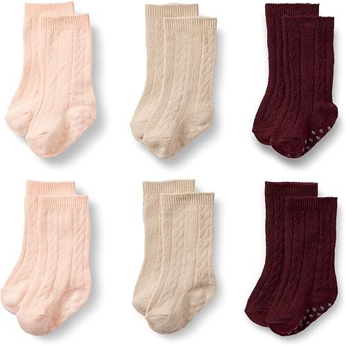 Amazon Essentials x Sofia Grainge Unisex Toddlers and Babies' Cable Knit Knee-High Socks, 6 Pairs