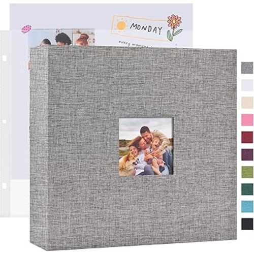 12x12 Inch DIY Scrapbook Photo Album with 40 Plastic Sleeves 80 Pages Linen Cover 3 Ring Folder Binder for Wedding Baby Family and DIY Projects (Grey)