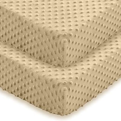 Entisn Minky Dot Fitted Crib Sheet 28x52 Inch 2 Pack, Fleece Nursery, Beige