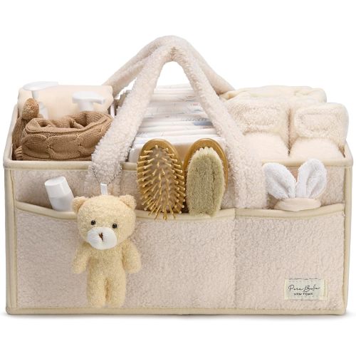 WowCartShop PeraBella Diaper Caddy Organizer for Changing Table, Storage Basket for Wipes and Essentials - Ivory / X-Large