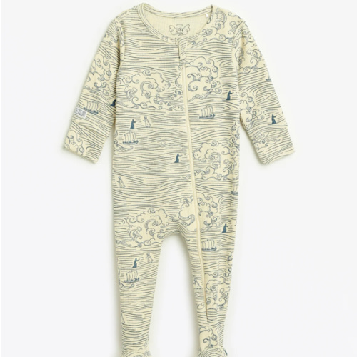 Walking on Water PJ Footed Onesie Ribbed Cotton/Bamboo Blend