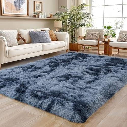 Area Rug for Living Room 6x9, Ultra Soft Shaggy Area Rugs for Bedroom, Upgrade Non-Slip Plush Fuzzy Carpet for Girls Boys Room Home Nursery Teens Modern Indoor Home Dorm Decor, Tie-Dyed Blue Grey