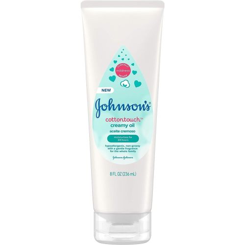 Johnson's CottonTouch Moisturizing Creamy Oil for Baby, Body Lotion with Real Cotton and Gentle Fragrance, Hypoallergenic, Non-Greasy, Paraben-Free, Phthalate-Free and Dye-Free, 8 fl. oz