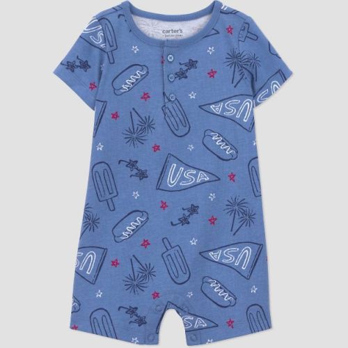 Carter's Just One You® Baby Boys' 4th of July USA Short Sleeve Romper - Navy Blue/Blue 9M