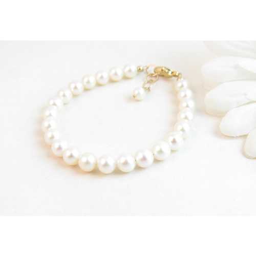 Child Real Pearl Bracelet w/ Gold-Filled Clasp, Freshwater Pearl Baby Bracelet, Flower Girl Little Girl Pearl Bracelet, Baptism Christening
