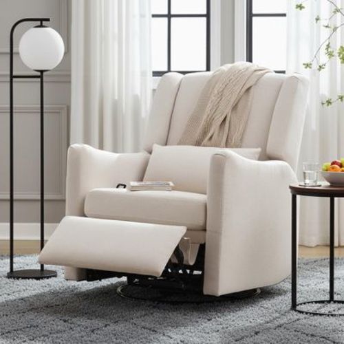 Polibi Modern Wingback Glider Recliner Chair with Swivel Base, Beige